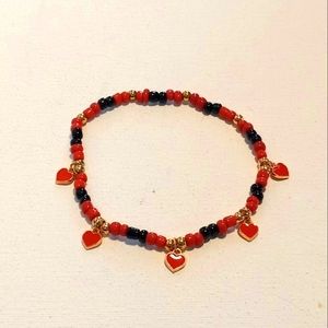 Red & Black Beaded Mini Heart Bracelet